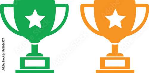 Vector illustration of green and orange trophy icons isolated on white background