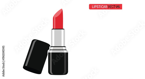 Red lipstick in black tube with silver cap on white background for beauty product advertising