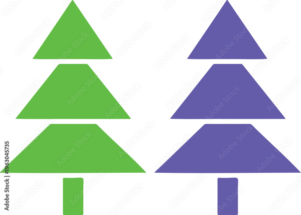 Obraz premium Two colorful trees made of triangles isolated on white background