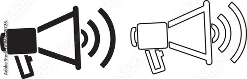 Vector illustration of two megaphone icons in black and white