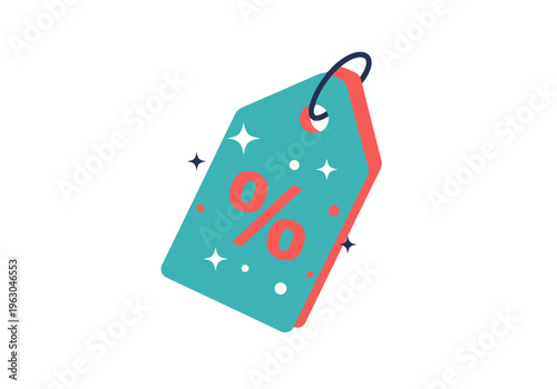Stylized teal discount tag with a coral percentage symbol on a white background