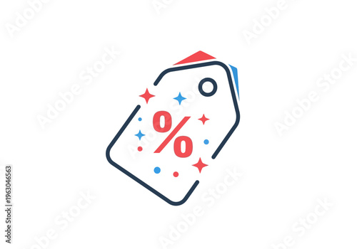 Stylized discount tag icon with percentage symbol and sparkles