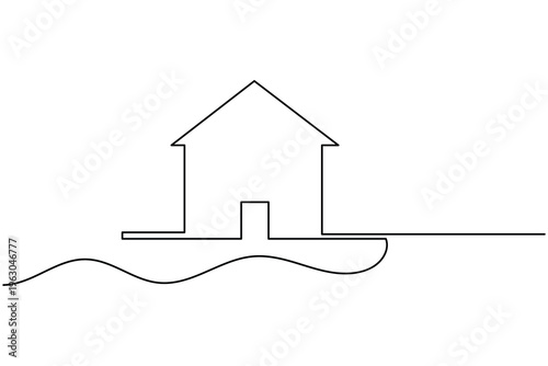 House continuous one line drawing minimalist style for real estate and home concept vector