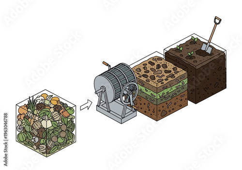 Compost tumbler turns waste into nutrient-rich soil amendment for gardening