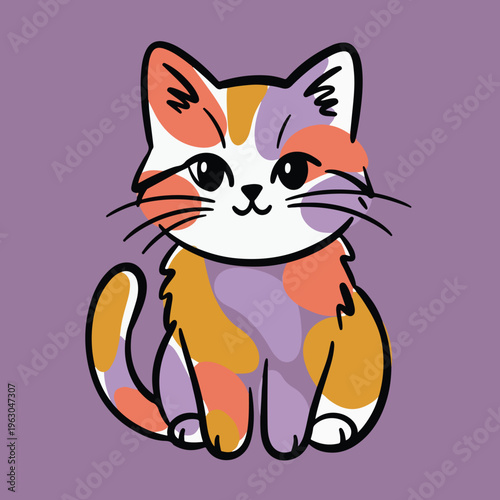 Naive design vector illustration of a cute colorful cat character, simple organic shapes, flat vibrant colors.eps