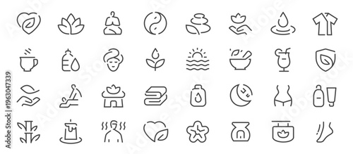Spa and wellness line icons set. Beauty and relaxation outline vector symbols collection