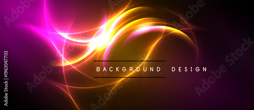 Abstract vibrant energy flows. Pink, orange hues blend, creating dynamic visual impact. Text reads background design.