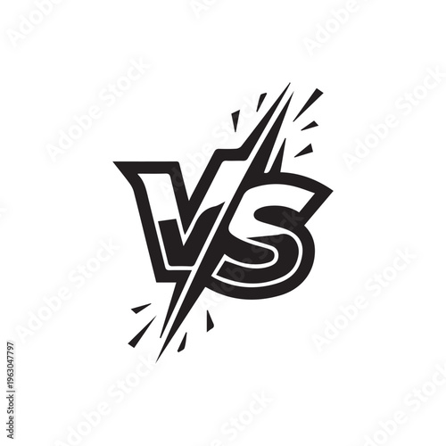 Versus Battle Vector Icon with Lightning Bolt Split Isolated on White Background