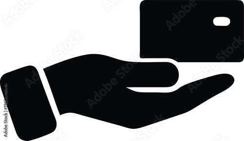 A black silhouette of a hand holding a rectangular card or badge