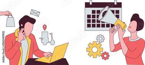 Two professionals collaborating remotely using digital tools and communication methods in a modern work setup