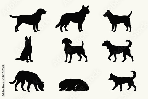 Dog silhouettes vector set collection