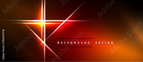 Dark background features vibrant orange, red lines. Geometric shapes intersect creating bright focal point. Modern design element.