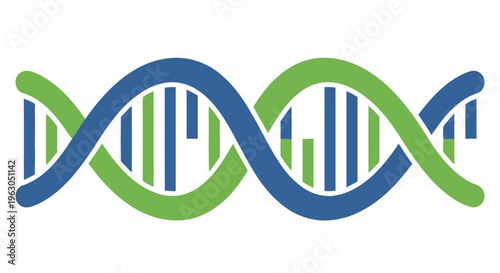 Stylized depiction of a dna double helix structure in shades of blue and green