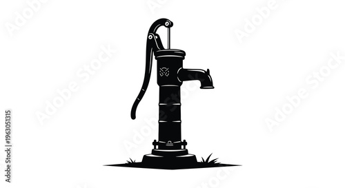Vintage water pump illustration with a striking black silhouette