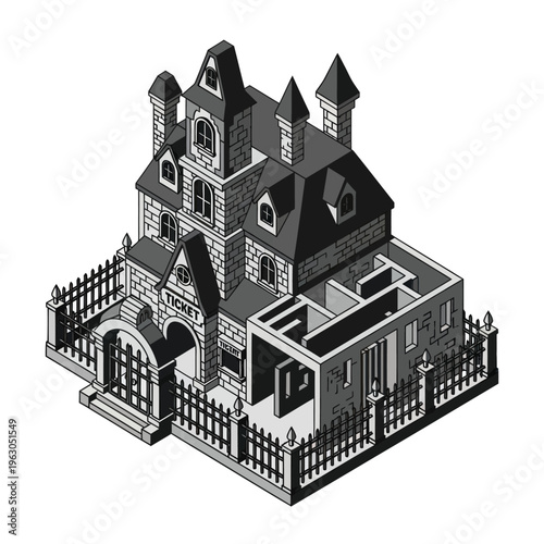 Isometric Illustration of Gothic Style Mansion.