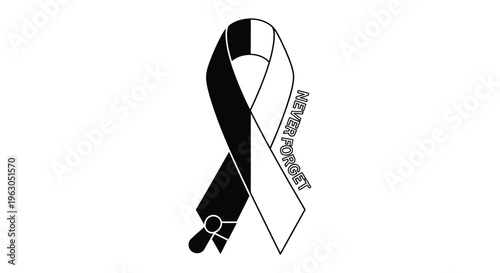 Black and white awareness ribbon, suicide prevention symbol, mental health support icon, vector graphic isolated on White Background