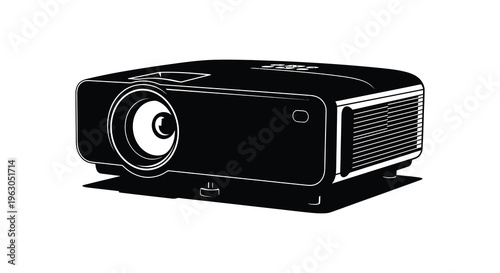 Black projector device displayed against a white background a striking silhouette