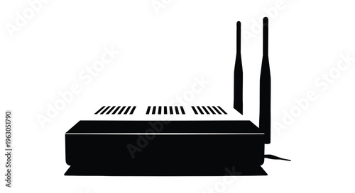 Black wireless router illustration presenting modern technology in a silhouette