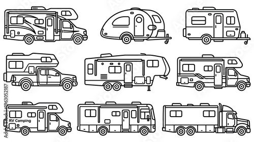 Collection of RVs and campers for travel and accommodation vector.