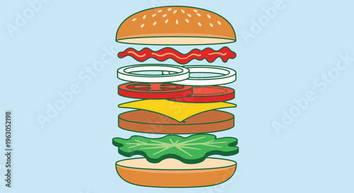 Delicious Double Layer Cheeseburger Illustration.