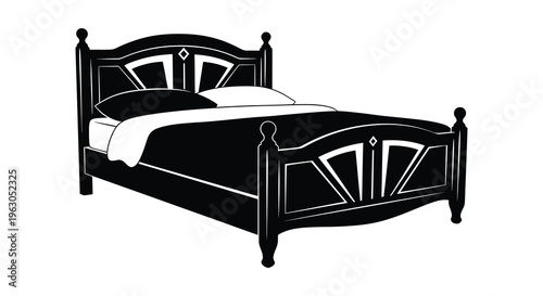 Elegant bed frame with decorative headboard a striking black silhouette