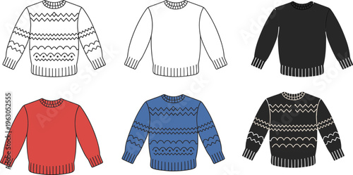 Colorful sweaters collection, fashion apparel variety, winter clothing patterns, cozy knitwear designs, stylish wardrobe essentials, casual wear options, seasonal fashion showcase