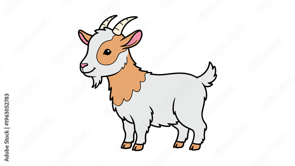 Obraz premium Cute cartoon goat character with soft colors, perfect for kids design and educational content.