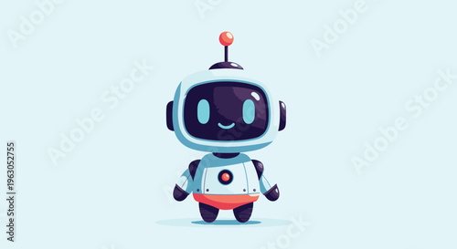 Cartoon Robot Character with Smiling Face.