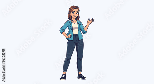 Cartoon Woman Standing with Hand Gesture.