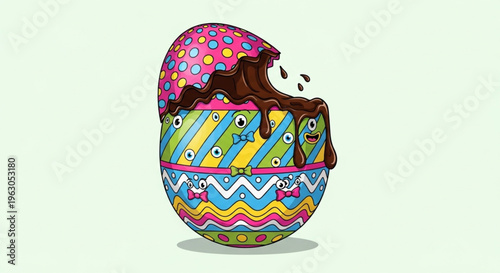 easter egg with floral pattern fill with chocolate 