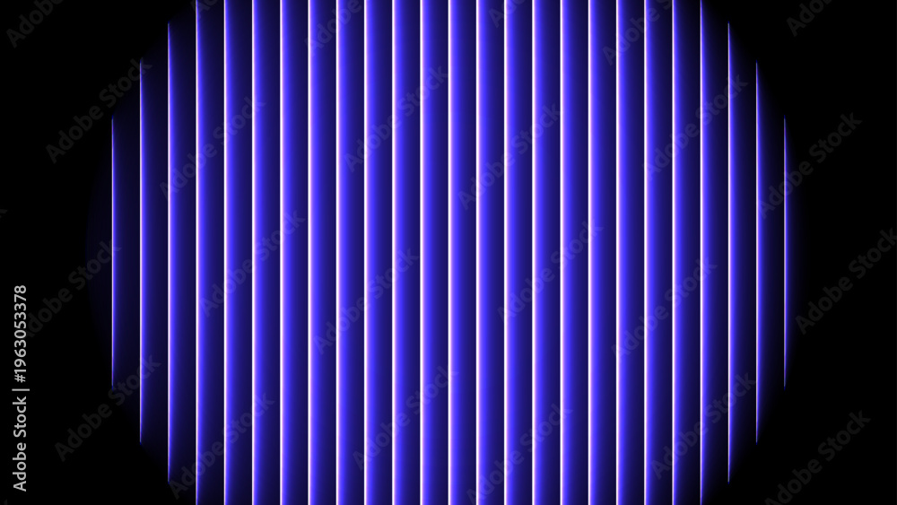 Obraz premium Glass Ripple Glowing Blue Neon Vertical Lines in Circular Abstract Background