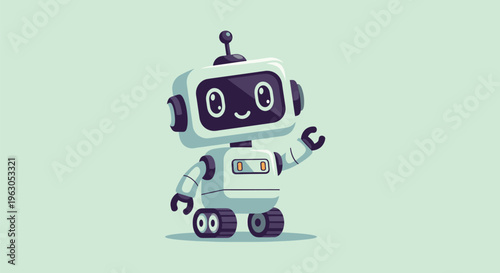 Cute Cartoon Robot with Wrench and Antenna.