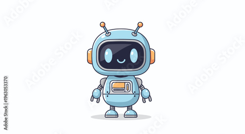 Cartoon Robot Illustration with Smiling Face.