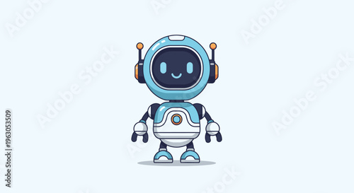 Cute Cartoon Robot Illustration on White Background.