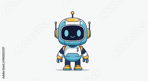 Cartoon Robot Character with Astronaut Suit.