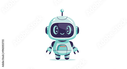 Cute Cartoon Robot Illustration on White.