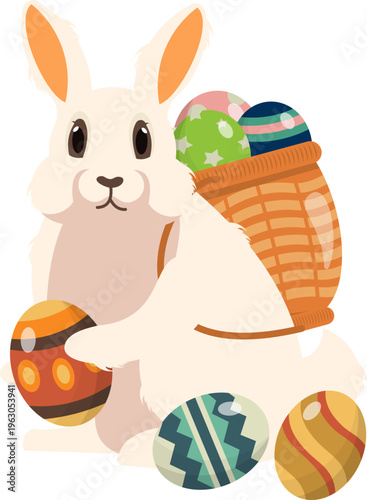 Easter Bunny With Backpack Egg Illustration