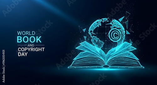 World book and copyright day concept with digital earth and open book high quality 4K AI generated