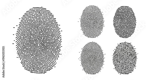 Fingerprint Identification Set: Abstract Patterns and Digital Security Concepts