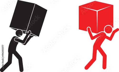 A person struggling to carry a large box