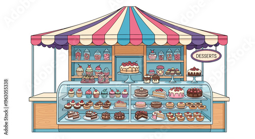 Pixel Art Dessert Shop with Cakes, Cupcakes, and Pastries Displayed