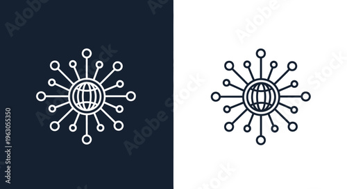 Global network connections with geometric shapes dark and light versions silhouette