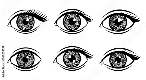 Steampunk Eyes with Gears Iris, Mechanical Vision, Futuristic Insight, Creative Concept