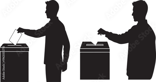 A silhouette of a man casting a ballot into a box