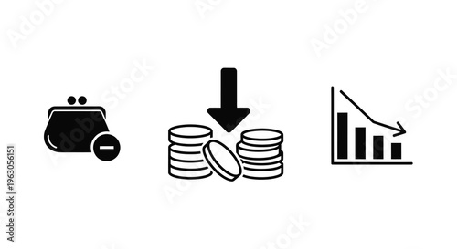 Financial loss illustrated with wallet coins and declining graph silhouette