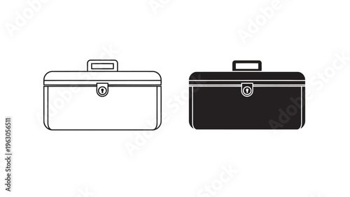 A simple illustration presents two identical metal lunchboxes one white and one black