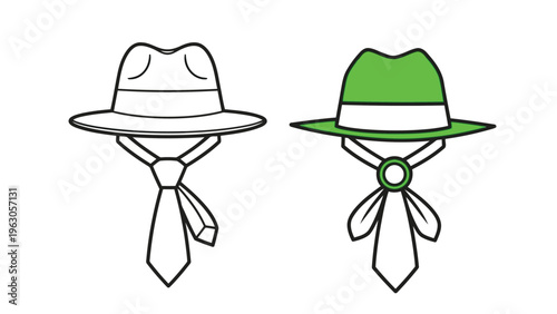 A comparison showcasing two identical fedora hats one outlined in black and one colored green