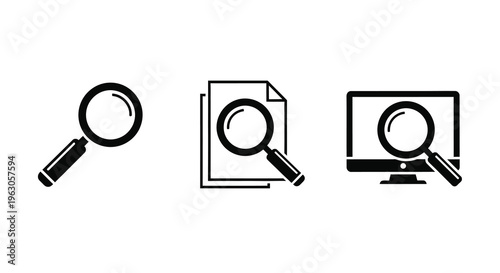 Search icons featuring a magnifying glass and computer black silhouette