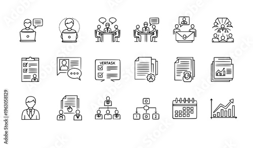 Working Business Line Icon Set Office Workflow Editable Stroke Vector Icons