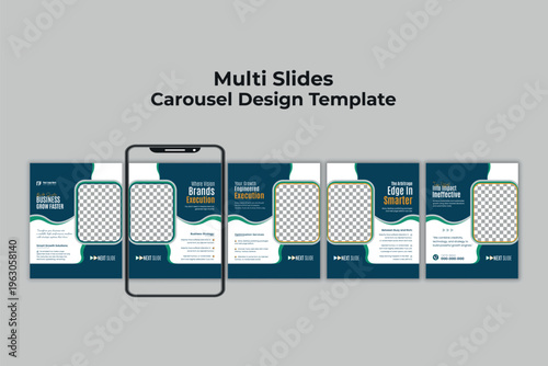 Corporate business social media carousel template with modern teal wave design